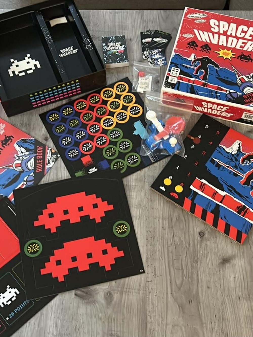 Space Invaders Retro Board Game Set - Red, Black, Blue